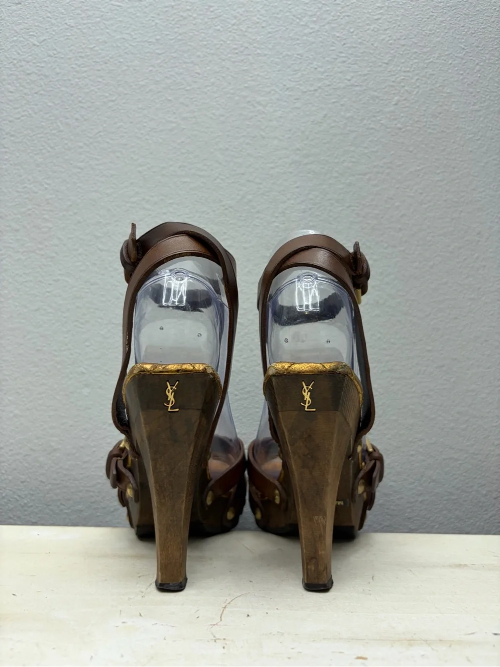 YSL Joan Ankle Strap Wooden Heels Size 36